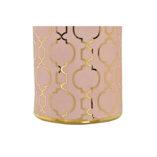 Vase DKD Home Decor 13,5 x 13,5 x 36 cm Porcelain Pink Golden Oriental Chromed-1