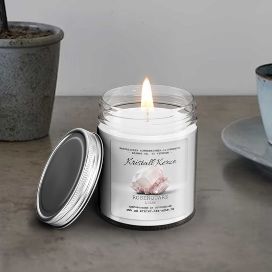 LIEBE - Rosenquarz Kristall Duftkerze - Kaschmir | Patchouli | Jasmin - Heilende Kerze, Edelsteine, Reiki, Kristall, Stein, Heilung, Reinigung, Meditation-1