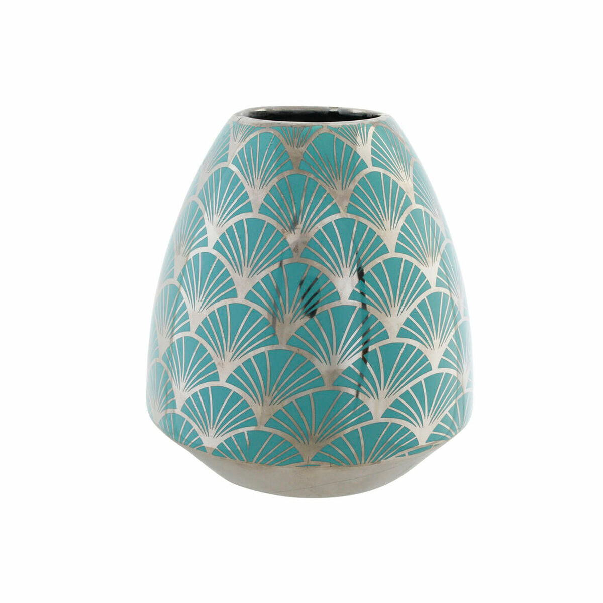 Vase DKD Home Decor Porcelain Turquoise Oriental Chromed 16 x 16 x 18 cm-0