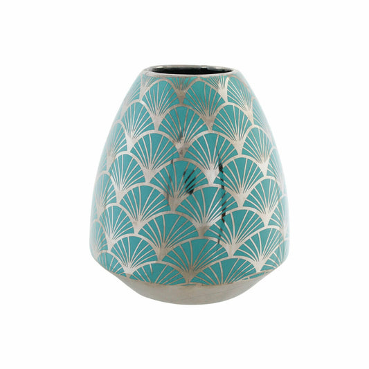 Vase DKD Home Decor Porcelain Turquoise Oriental Chromed 16 x 16 x 18 cm-0