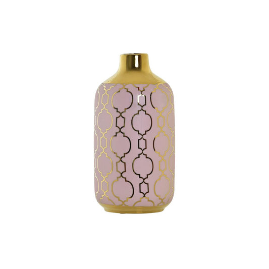 Vase DKD Home Decor Pink Golden Porcelain Oriental Chromed 13 x 13 x 26 cm-0