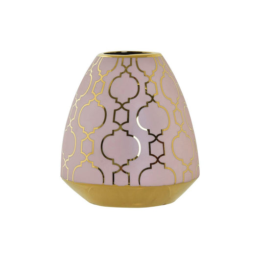Vase DKD Home Decor Porcelain Pink Golden Oriental Chromed 16 x 16 x 18 cm-0