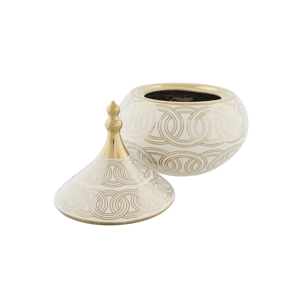 Tibor DKD Home Decor White Golden Porcelain Oriental Chromed 18 x 18 x 22 cm-2