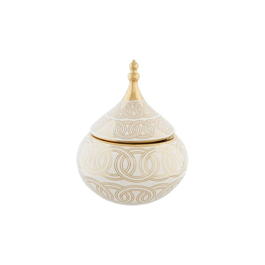 Tibor DKD Home Decor White Golden Porcelain Oriental Chromed 18 x 18 x 22 cm-0